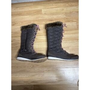 Salomon Hime High Brown Quilted Winter  Boots Womens Size 8.5 faux fur tall
